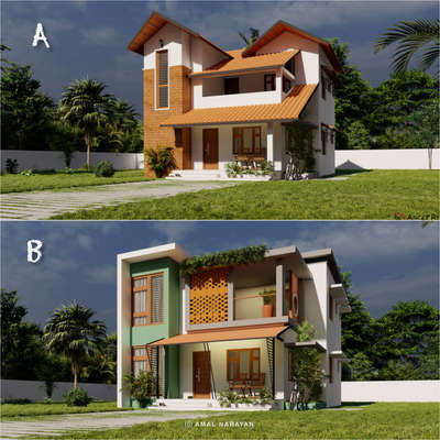 A OR B ? #Designs 
#KeralaStyleHouse  #MrHomeKerala  #ElevationHome  #SmallHomePlans #HouseDesigns #ContemporaryHouse   #3dbuilding  #aorb #Angle_Rect