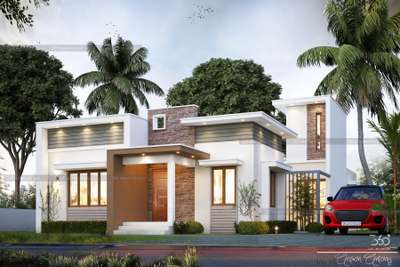 single storey house 3D elevation@kottayam