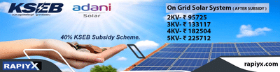 The power of the sun, at your fingertips. This is the next generation of solar power. Itâ€™s here, itâ€™s now, itâ€™s for all of us.

à´‡à´¨à´¿ KSEB à´¬à´¿à´²àµ�à´²àµ� à´‡à´²àµ�à´²!Â  à´•àµ‚à´Ÿà´¾à´¤àµ†Â  KSEB à´¯à´¿àµ½ à´¨à´¿à´¨àµ�à´¨àµ� à´’à´°àµ� à´µà´°àµ�à´®à´¾à´¨à´‚Â  SOLAR à´²àµ‚à´Ÿàµ†
âœ… KSEB 40%Â  Subsidy Scheme Available. 
ðŸ“Œ 25à´µàµ¼à´·à´¤àµ�à´¤àµ† à´®à´¿à´¨à´¿à´®à´‚ à´µà´¾à´±à´£àµ�à´Ÿà´¿ 
ðŸ“Œ à´šà´¿à´²à´µàµ�à´‚ à´®àµ†à´¯àµ�à´¨àµ�à´±à´¨àµ»à´¸àµ�à´‚ à´•àµ�à´±à´µàµ�.

Call us : 8848950482 /9287920160 
WhatsApp : 9526401410 
E-mail : info@rapiyx.com
Web :- www.rapiyx.com #solar  #solarenergy  #solarpower  #solarenergysystem  #solarinstallation  #SolarSystems
