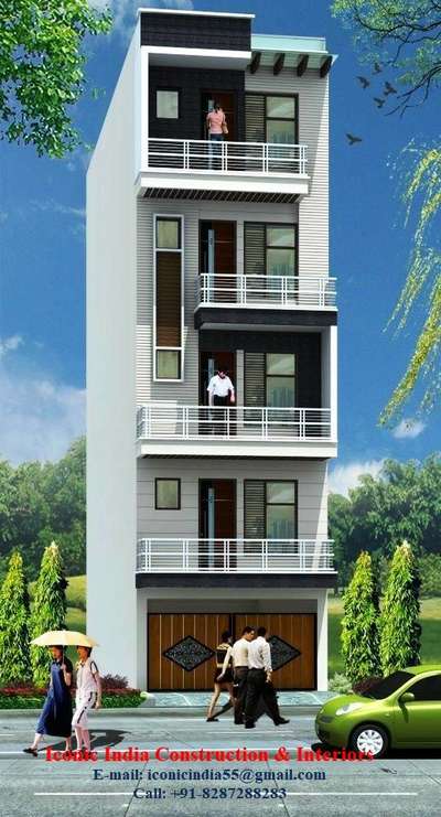 #front elevation for to 4 residential floors with car parking