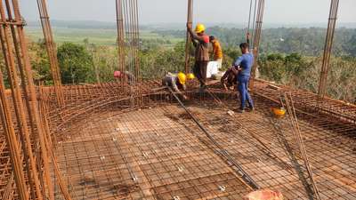 Reinforcement work at altar slab top and base slab for dome of church construction site