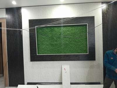 pvc wall and led panel with grass