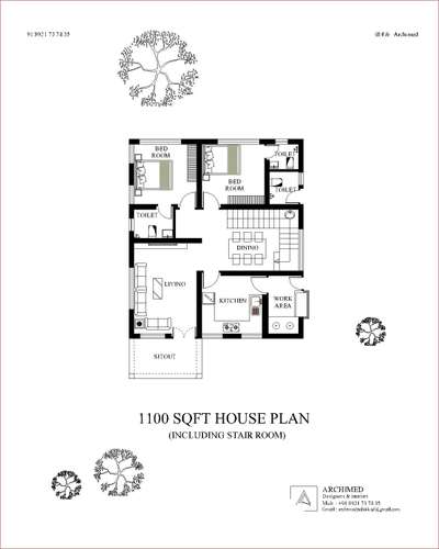 1100 sqft 2bhk house plan including stair room. please contact for more details : 8921737435 #HouseDesigns #SmallHouse #FloorPlans