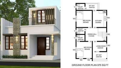 975sqft 
2bhk 
plan 
elevation 
contemporary model single floor home budget friendly