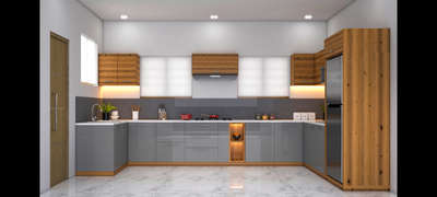 #KitchenInterior  #ModularKitchen  #KitchenCabinet   #nanowhite  #fridge  #profilelights