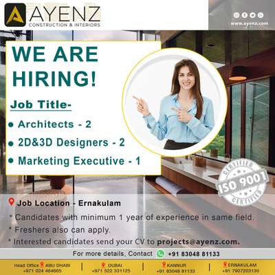 we are hiring.....

Apply now !!!


 #jobs #MrHomeKerala #2d #3d #marketingexecutive #projectengineer #kochiindia #Kannur #ayenz_constructions