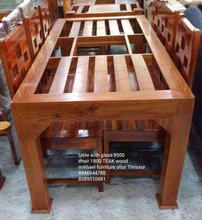 TEAK wood dining table with glass and chair