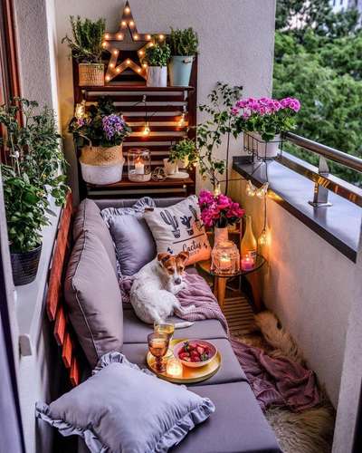 Transform your balcony into a cozy, warm space with lots of cushions, plants and colourful flowers. Don't forget to add lanterns and string lights to light up your balcony in the evening.
#interior #decor #ideas #home #interiordesign #indian #colourful #decorshopping