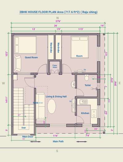 2BHK HOUSE FLOOR PLAN AREA (717.6 ft*2)