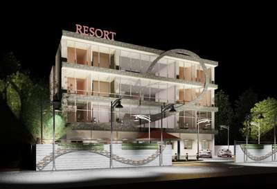 3D model, night rendering of Resort