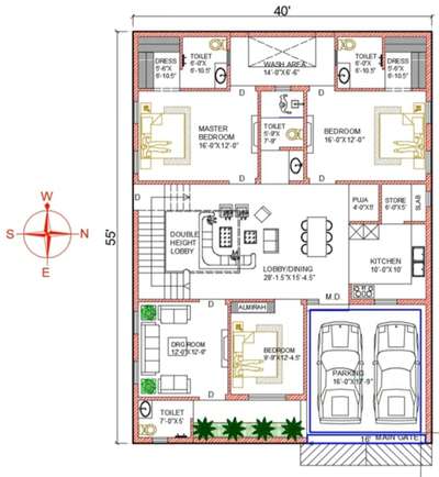 40x55 house plan #HouseDesigns #2BHKHouse #3delivation #CivilEngineer #planning