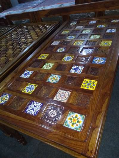 sheesham wood 6 seater tiles dining table