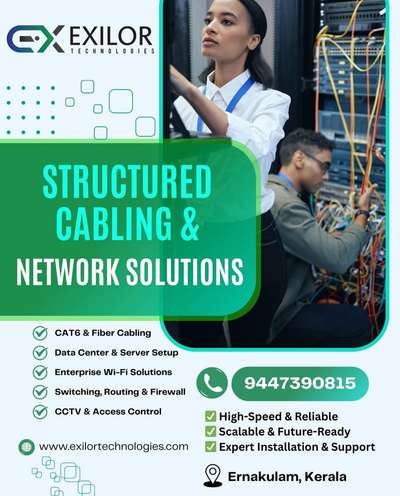 STRUCTURED CABLING
Connectivity with Reliable and Scable
> Networking Health Checkup
>Trouble Shooting 
> Wireless Network
> Planning & Constructions
#networksolutions #Cctvinstallation #infrastructure #ServerRoomSetup #TechExperts #ProfessionalNetworkingteam #ReliableTechnicians #ITService in ernakulam #rackdressing #rackfixing #networksolutions #itnetworking#networktechniciann
earinfopark #computernetworking#CCTVExperts #cctvnearinfopark #itsupportkochi, #officesecuritysolutions #networksolutions, #TechServicesErnakulam  #datacentersolutions #networkcablingkerala #StructuredCabling