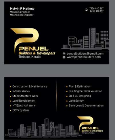 Penuel Builders & Developers* 🏗️(A Complete Solution for your Building Construction and Maintenance)
Our Service:- 
*Construction and Maintenance.
*Land Development, 
*Drawing and Designing 
*Project Estimation and Construction Related Bank Documentation 
*Bank Loans 
Contact *Us:-917356440267* 
Mail.ID.📧 penuelbuilders@gmail.com
Web.site 💻 www.penuelbuilders.in

Instagram:- https://www.instagram.com/invites/contact/?i=1u0tkxjzpga6k&utm_content=n5r8z9c

Facebook:- https://www.facebook.com/Penuelbuildersanddevelopers/

YouTube:- https://youtube.com/channel/UCH_oJtfOMNtv6N-UgV5WjzA