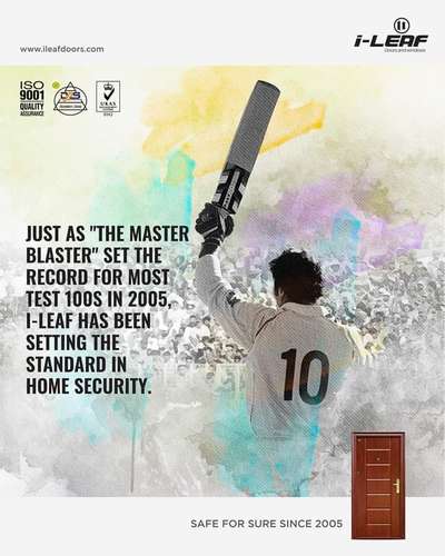 Join the league of champions with i-Leaf! Much like "The Master Blaster," who blazed through records with the most test centuries in 2005, we've been pioneering the way in home security since then.

Our doors and windows are more than just a barrier; they're a fortress, ensuring that your home is 'Safe for Sure'.

With i-Leaf, you're not just installing security features, you're setting up your own hall of fame for safety.
.
.
.
.
.
.
.
#iLeafDoors #homeimprovement #steeldoors #steelwindows #homesafety #interiordesign
