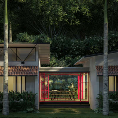 Tropical Grove
Client - Mr. Shahul Hameed
Location - Thodupuzha, Idukki, Kerala
Site area - 70 Cents
Built up area - 1,614 Sqft

The house is designed in a sustainable way with minimum impact to the nature. The main idea is to reduce the cost of the project. Moreover, locally available materials are used for the construction. Materials collected from diferent ocations are reused to reduce the cost and maintain a vernacular touch. The roofing is designed in a different way to reduce the heat gain and enhance the natural cooling in the house. The building is placed at the center of the plot to maintain the privacy. Moreover it also provides potential views to the surroundings.
#HouseDesigns #house_planning #LandscapeDesign #InteriorDesign #projectmanagement