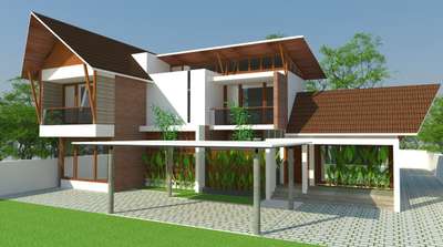 tropical modernism 2500sqf house with 4 bedrooms, living, dining, family living, kitchen and work area