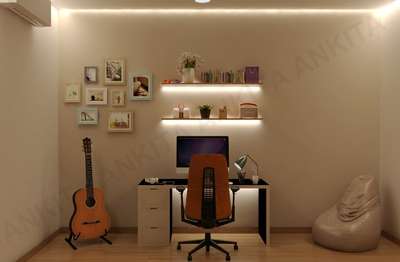 #rendering  #Interior_Work  #OfficeRoom  #officechair  #wall_shelves  #workfromhome  #InteriorDesigner  #SmallRoom  #WallPainting