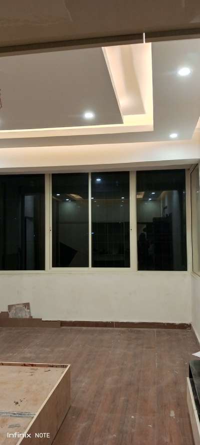 balcony cover with aluminium and Glass. gypsum ceiling  #SlidingWindows