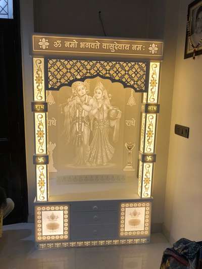 #1250 PR SQFT#,#3d Shri Radhey Krishna Designer Modern Corian Mandir with led lights#,#9711785151#