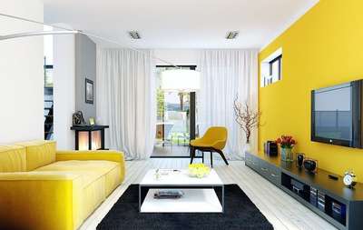 Bring yellow accents to your white living room by adding a yellow sofa and cushioned chair. Use curtains, floor lamp and coffee table in white shade to match the walls. Finally add a black rug to offset the bright colours.
#interior #decor #ideas #home #interiordesign #indian #colourful #decorshopping