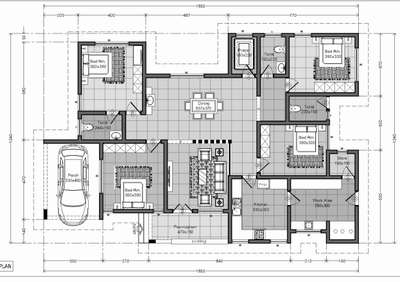 single storey residential building #ground floor area - 2020 square feet #2D model plan