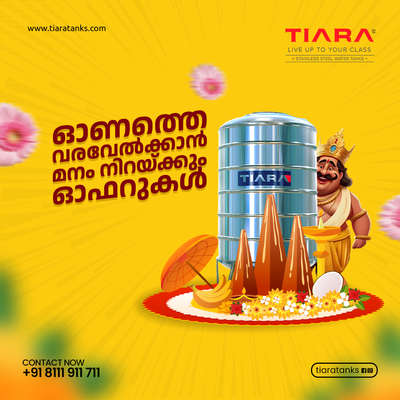 ഈ ഓണക്കാലം TIARA യയോട് ഒപ്പം. അണുക്കൾ, അഴുക്ക് എന്നിവയെ അകറ്റി നിർത്തുന്ന TIARA Stainless Steel Water Tanks വെള്ളത്തിന് പരിധികളില്ലാത്ത പരിശുദ്ധി ഉറപ്പാക്കുന്നു. വീട്ടിൽ കലർപ്പില്ലാത്ത വെള്ളം ഉറപ്പാക്കാനും ആരോഗ്യം സുരക്ഷിതമാക്കാനും പൂർണമായും സ്റ്റെയിൻലെസ് സ്റ്റീലിൽ നിർമ്മിച്ച TIARA ഉപയോഗിക്കൂ.

TIARA ഒരുക്കുന്നു പൊന്നോണം ഓഫർ 
 #tiaratanks  #stainlesssteelwatertank  #watertanks #waterstorage