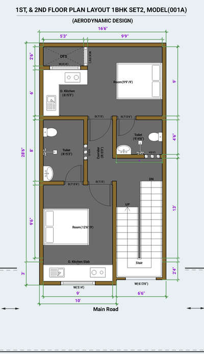 1BHK set 2  House floor Plan layout 2D model