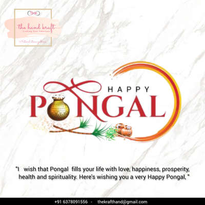 "I  wish that Pongal  fills your life with love, happiness, prosperity,
health and spirituality. Here's wishing you a very Happy Pongal, "
Contact us at - +91 63780-91556 
thekrafthand@gmail.com


#happypongal #Thehandkraft #thehandkraft #pongal