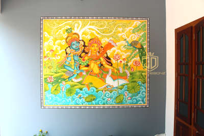 Radha and Krishna mural painting work done @ kaymkulam . 
 #keralamuralpainting #artwork  #InteriorDesigner