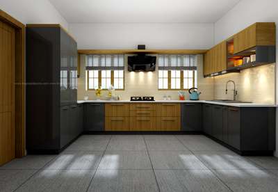 modular kitchen , slate &white combination