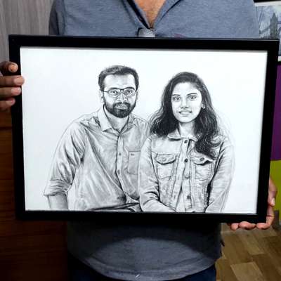 pencil portrait low price.. gifting, interior wall decor.. with frame delivery all over India.. waterproof canvas.. woodenframe..