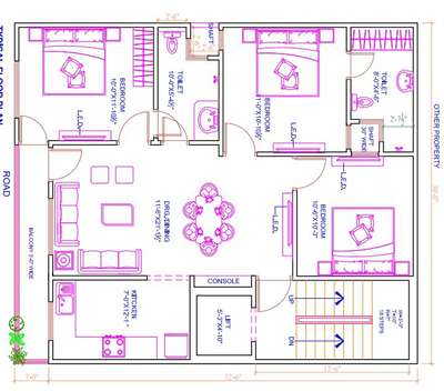 sketch plane of 30'-0"X35'-0".(3bhk)