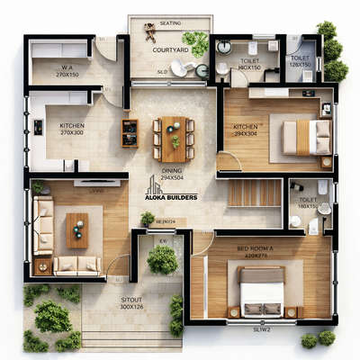 An Elegant 2BHK Home plan with a Serene Central Courtyard.
.
.
  #houseplan #3dplan #opendiningroom #courtiyard #2bhk #2BHKPlans