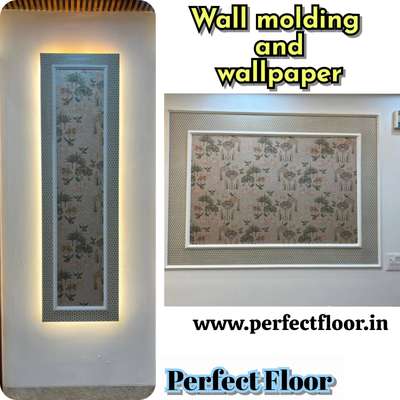 wall Moulding and wallpaper work on wall  #walldecor #WallDesigns #moulding  #wallmoulding