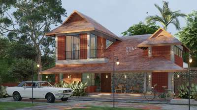 Proposed residential project @ Bangalore, Karanataka, India #KeralaStyleHouse  #tropicalarchitecture  #exposedbrickwork  #jalidesign  #slopedroofhouse  #Architectural&Interior  #architecturedesigns  #LandscapeDesign  #exteriorhousedesign  #lightingdesign  #BangaloreStone  #sustainabledesign  #sustainableconstruction