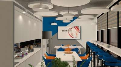 cafeteria with furniture
wall painting ceiling LCD
kitchen area side sitting  # cafeteria #cloud ceiling