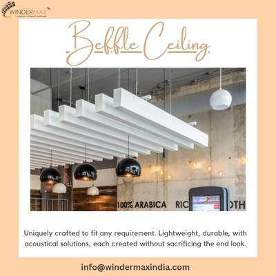 We are providing all types of baffle ceiling with very reasonable price and best quality products
.
.
#beffleceiling #beffle #ceiling #falseceiling #woodenceiling #aluminiumceiling  #aluminium #Exterior #wpcinterior #louvers #elevation #Interiordesigner #Frontelevation #modernexterior  #Home #Decor #louvers #interior #louversclips #wpclouvers #homedecor  #elevationdesign #architect #interior  #interiordesigner #elevations 
.
.
Any requirement now or in feature so please contact us on:-

8882291670 9810980278
www.windermaxindia.com
www.indianmake.co.in 
Info@windermaxindia.com