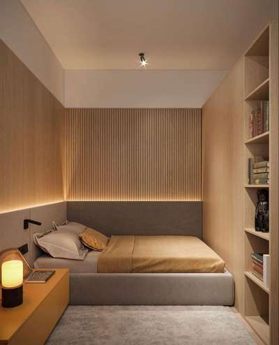 Bed room with wall storage and panneling #bedroom