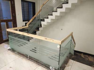 #glass railing  #wooden hand rail  #pine wood  #