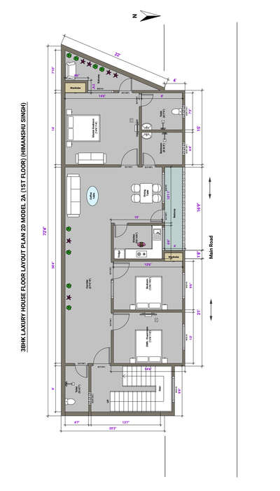 3BHK LAXURY HOUSE FLOOR LAYOUT PLAN 2D MODEL 01012