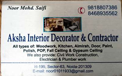 Aksha interior decorator all work renovation contractor Delhi NCR