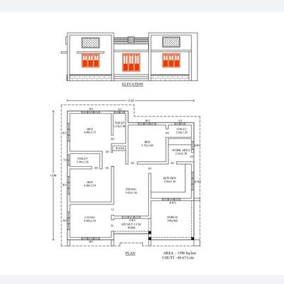 1590 sq feet 
front East
#6centPlot  #FloorPlans