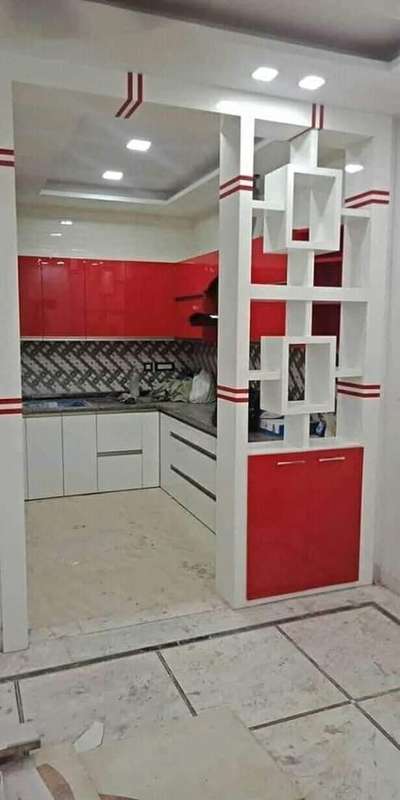 white and red ♥️
 #HouseDesigns  #LargeKitchen  #LShapeKitchen  #KitchenCabinet  #ModularKitchen