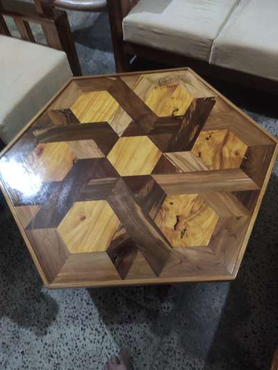 wooden coffee table, geometrical design