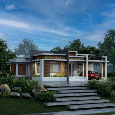 Exterior Design Residence @ Kannur #exteriordesigns #ElevationDesign #3d #rendering #exteriors #HouseDesigns #SmallHouse #SingleFloorHouse #3dview