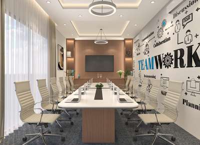 Transform your work meetings with this elegant and modern conference room design by Nature Architect.
Featuring a warm wooden TV panel backdrop, a sleek lacquered glass conference table with wooden legs, plush ergonomic grey chairs, soft sheer curtains, dark grey carpet flooring, and a stylish combination of PVC louvers on the side wall — this space blends functionality with aesthetics.
The layered ceiling lighting and thoughtful material palette create a calm, productive, and sophisticated boardroom environment.

🌿 Designed to inspire collaboration, clarity, and comfort — perfect for contemporary office interiors.

#NatureArchitect #ConferenceRoomDesign #OfficeInteriorDesign #ModernWorkplace #BoardroomDesign #InteriorInspiration #GreyOfficeStyle #ExecutiveOffice #ArchitecturalDesign #ModernConferenceRoom #InteriorDesignIndia #NoidaInteriors #ContemporaryWorkspace #OfficeRenovation #WorkspaceGoals #SheerCurtains #LacqueredGlassTable #WoodAndGreyTheme