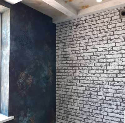 gray brick wall texture വൈറ്ഗ് raised stensil  disdressed wall
