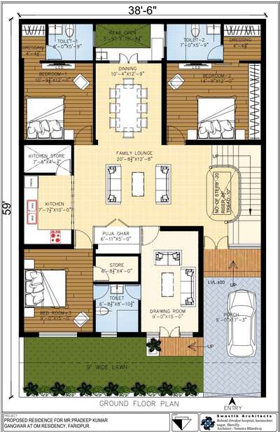 Proposed plan for Mr.Pradeep kumar gangwar at Bareilly,Uttar Pradesh.
#2dplans #rendered plan #38X 59 #FloorPlans #NorthFacingPlan