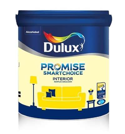 *Dulux Promise SmartChoice Interior Emulsion 20ltr*
Product Description

Dulux Promise SmartChoice Interior Emulsion is a good quality, water based emulsion paint. Equipped with good coverage and good opacity formulation, it covers a larger area in same quantity of paint and its Anti-Chalking properties prevents the paint film from chalking giving smooth finish to your walls.

Application Description

Step 1: Surface Preparation Prime surface with a coat of Dulux water based cement primer or Dulux Acrylic primer and allow drying for 4 - 6 hours. Step 2: Application Process Apply 2 coats of Dulux Promise smart Choice, thinned with 450 – 500 ml of water for 1 litre of paint . Give 3-4 hours interval between the coats. Normally two coats of paints are sufficient for opacity and desired finish. Step 3: Drying Time Surface Dry-Up to 30 min. Recoat: 4-6 hours.

Health & Safety

Treatments such as sanding, burning off etc of paint films may generate hazardous dust and other fumes. Wet sanding/flaming should be used wherever possible. Refer Safety Data Sheet for more details.